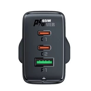 Acefast ładowarka GaN 65W 3 porty (1xUSB, 2xUSB C PD) wtyczka UK czarna (A44) - Ładowarki do telefonów - miniaturka - grafika 2