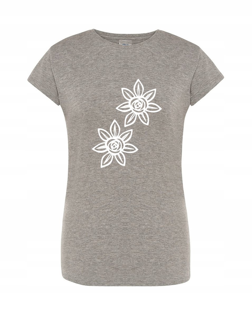 T-Shirt damski wakacyjny nadruk Kwiatki r.M
