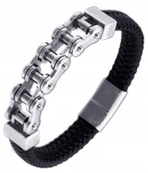 Bransolety męskie - Męska Bransoletka Łańcuch Motocyklowy Skóra 19Cm - miniaturka - grafika 1