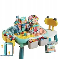 Klocki - STOLIK WIELOFUNKCYJNY DO BUDOWANIA KLOCKÓW Z KRZESEŁKIEM MAŁY DOMEK 124ele. - miniaturka - grafika 1