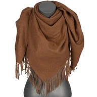 Apaszki i szaliki damskie - Chusta damska bawełniana jednokolorowa na prezent z frędzlami FGC-19 jasny brąz - miniaturka - grafika 1