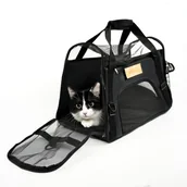 Transportery dla kotów - Transporter dla kota psa Torba transportowa składana duża czarna - miniaturka - grafika 1