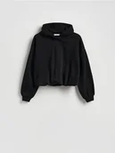 Bluzy damskie - Reserved - Krótka bluza z bawełną - czarny - miniaturka - grafika 1