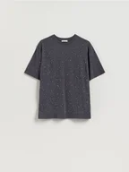Koszulki i topy damskie - Reserved - T-shirt ze strassem - ciemnoszary - miniaturka - grafika 1