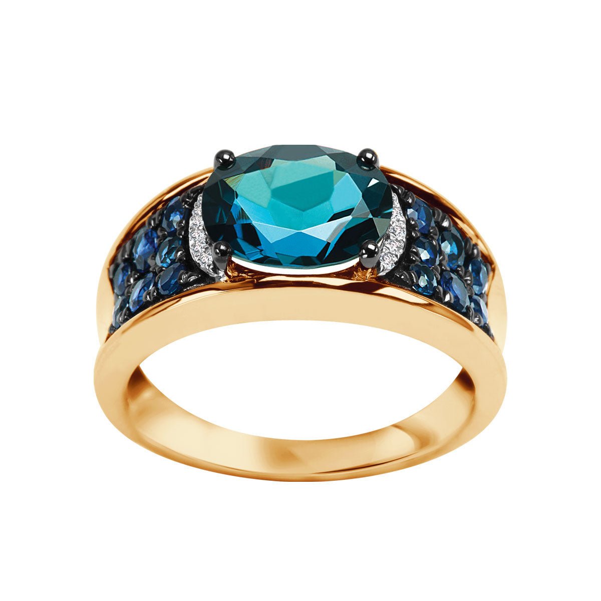 Pierścionek Topaz London Blue, szafiry i diamenty Verona pr.585 (rozmiar 20)