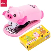 Zszywacze biurowe - Zszywacz do 15 kartek zszywki 10 świnka różowy E0452 PINK DELI - miniaturka - grafika 1