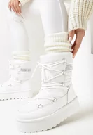 Śniegowce damskie - Białe Śniegowce na Platformie z Wiązaniem Bizzanti - miniaturka - grafika 1
