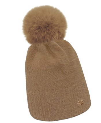 Ell Czapka damska z pomponem królicznym, beżowa alpaka/La Vitta