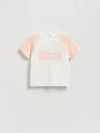 Bluzki dla niemowląt - Reserved - T-shirt z nadrukiem - pastelowy róż - miniaturka - grafika 1
