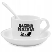 Gadżety dla niej i dla niego - Zestaw Biały Filiżanka Podstawka Łyżeczka HAKUNA MATATA Słodkie Bajkowe Wz - miniaturka - grafika 1
