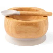 Miseczki i talerzyki dla dzieci - Eco Rascals Miseczka Bambusowa Z Łyżeczką Szara - miniaturka - grafika 1