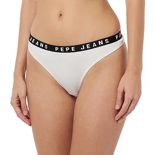 Majtki damskie - Pepe Jeans Damskie logo stringi styl bikini, białe, L, biały, L - grafika 1