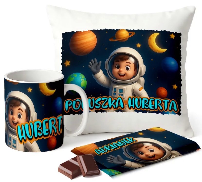 Zestaw Kubek Poduszka Czekolada z Imieniem Prezent Astronauta Kosmos