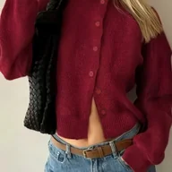 Swetry damskie - TEMU Damski sweter kardigan z długim rękawem - sweter w jednolitym kolorze z przodu na guziki, design z guzikami, idealny na wiosnę/leto/jesień, - miniaturka - grafika 1