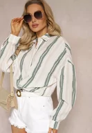 Koszule damskie - Zielona Casualowa Koszula z Bawełny w Paski Sileata - miniaturka - grafika 1