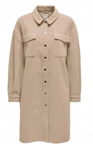 Only Beżowy Płaszcz Klasyczny Z Długim Rękawem I Kołnierzem Xl K1A