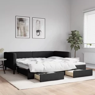 vidaXL Sofa rozsuwana z szufladami, czarna, 100x200 cm, tkanina - Sofy i kanapy - miniaturka - grafika 1