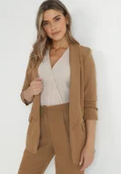 Marynarki i żakiety damskie - Ciemnobeżowa Marynarka Thaelenia - miniaturka - grafika 1