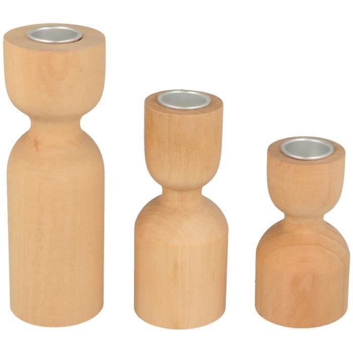 Świeczniki drewniane - 9 do 15 cm - 3 szt.