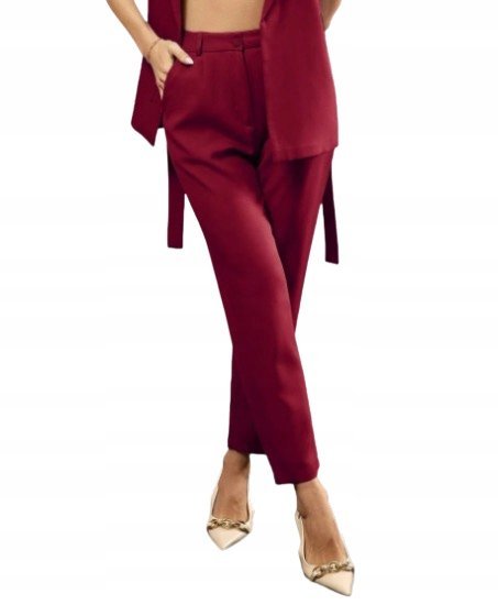 SHEIN BORDOWE ELEGANCKIE SPODNIE W KANT Z WYSOKIM STANEM S 1EC