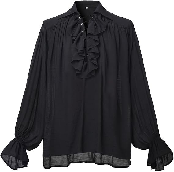 GRACEART Męska Koszula Średniowieczna Renesansowa Bawełna i Len Czarna S