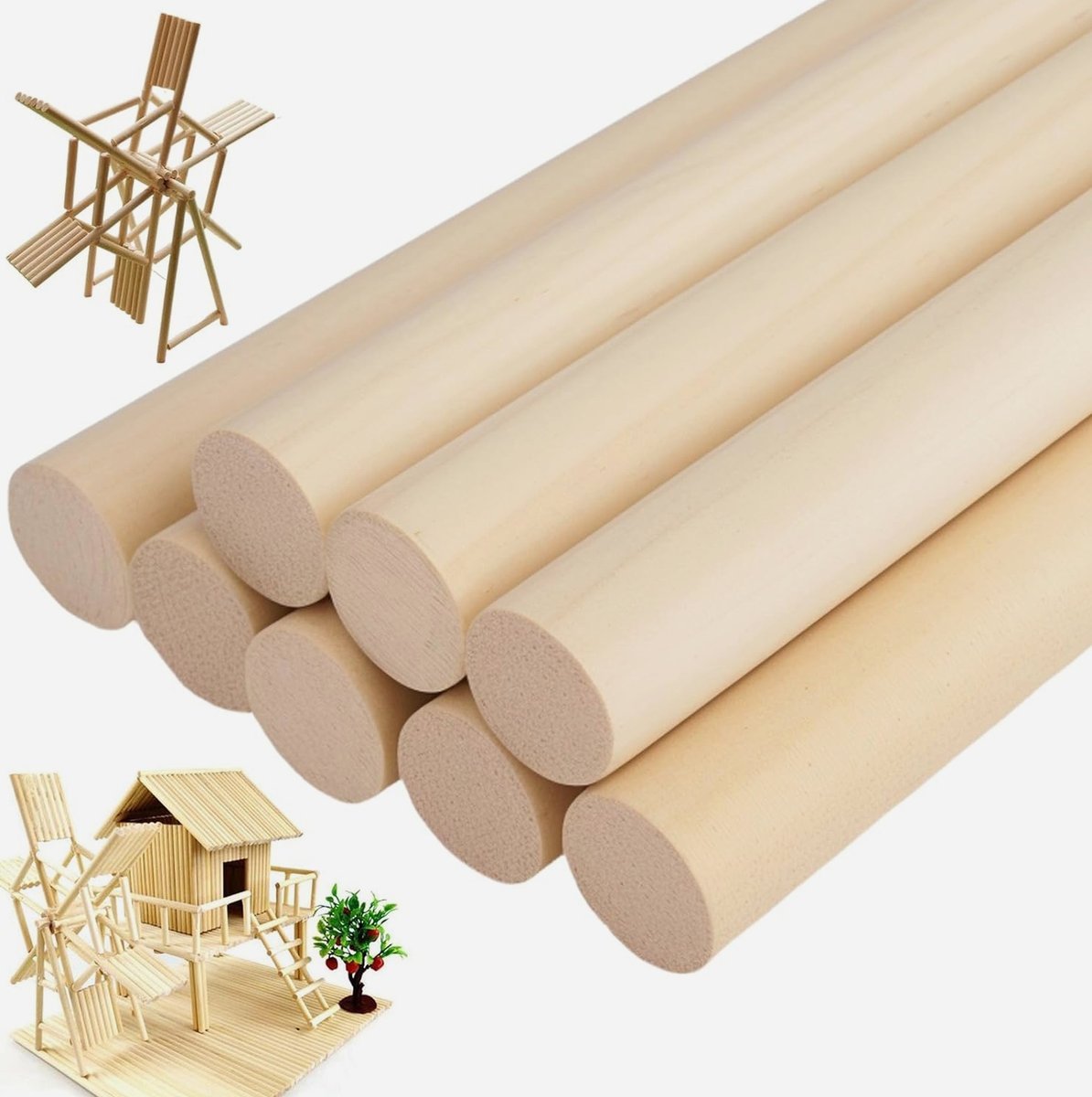 PRĘTY DREWNO 8 SZTUK 30 CM OKRĄGŁE NATURALNE GŁADKIE RĘKODZIEŁO DIY