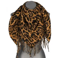 Apaszki i szaliki damskie - Chusta damska przejściowa w PANTERKĘ na prezent z frędzlami RCC26-2 brązowa - miniaturka - grafika 1