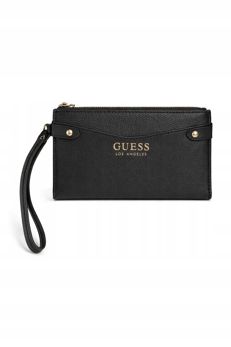 GUESS CZARNY PORTFEL Z MIEJSCEM NA BILON I PRZEGRÓDKAMI 18x11x2 2GŁA
