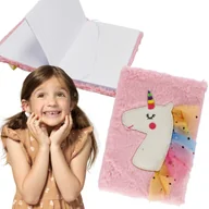 Szkolne artykuły papiernicze - Jednorożec Pluszowy pamiętnik/notes pastelowy różowy w linie A5 - miniaturka - grafika 1