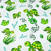 Pasmanteria - Tkanina bawełniana żółwie morskie zielone na białym tle - miniaturka - grafika 1