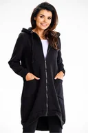 Bluzy damskie - Długa bluza damska z kapturem i kieszeniami czarna - Infinite You - miniaturka - grafika 1