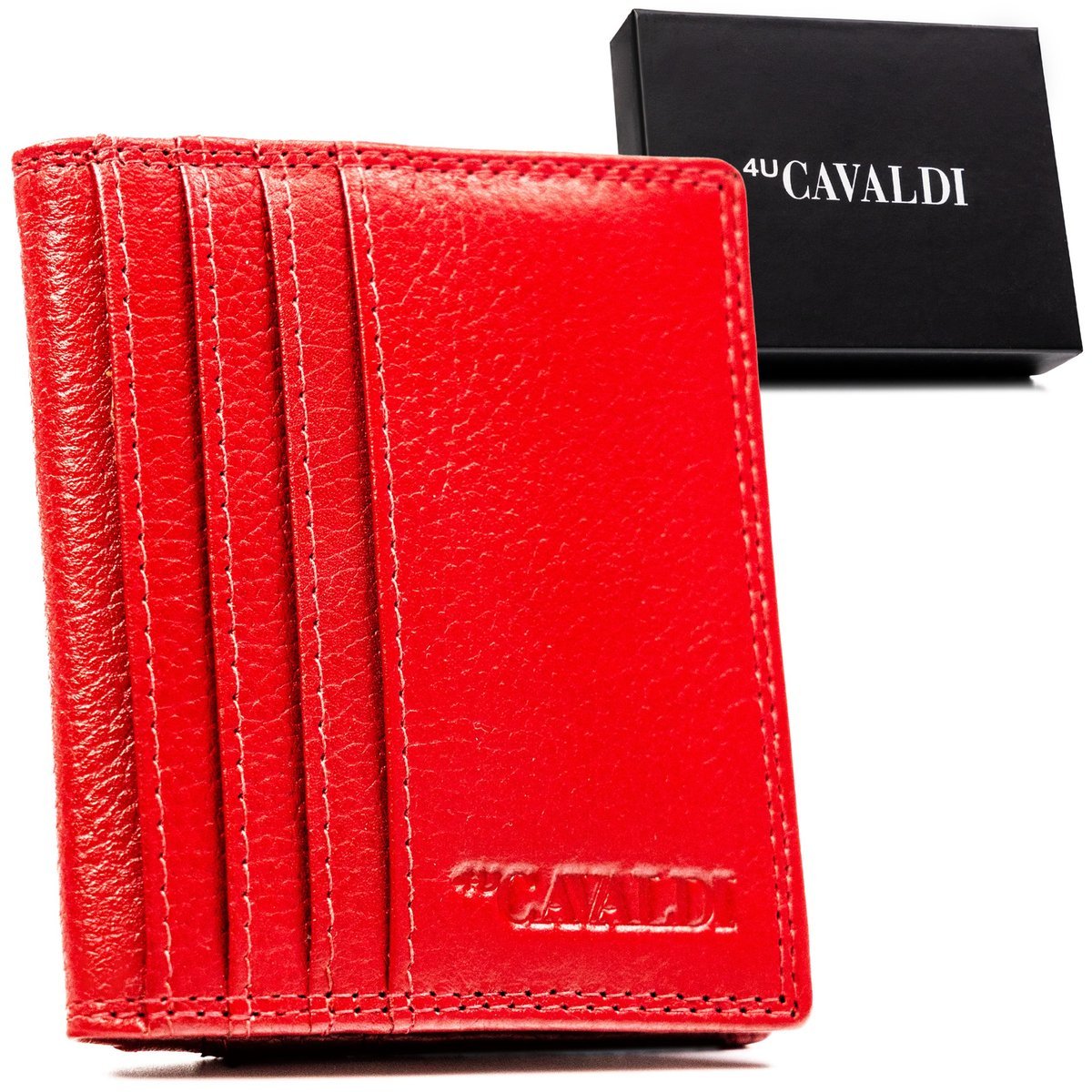 Etui na karty damskie skórzane czerwone 4U CAVALDI rfid stop slim składane bez zapięcia