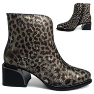 Botki damskie - Botki Damskie SKÓRZANE Eleganckie na Obcasie Jesienne Wsuwane Barski 36 - miniaturka - grafika 1