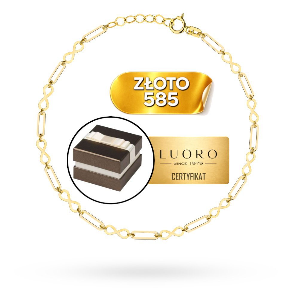BRANSOLETKA ZŁOTA 585 14K PODŁUŻNE OGNIWA NIESKOŃCZONOŚĆ REGULOWANA 22 CM