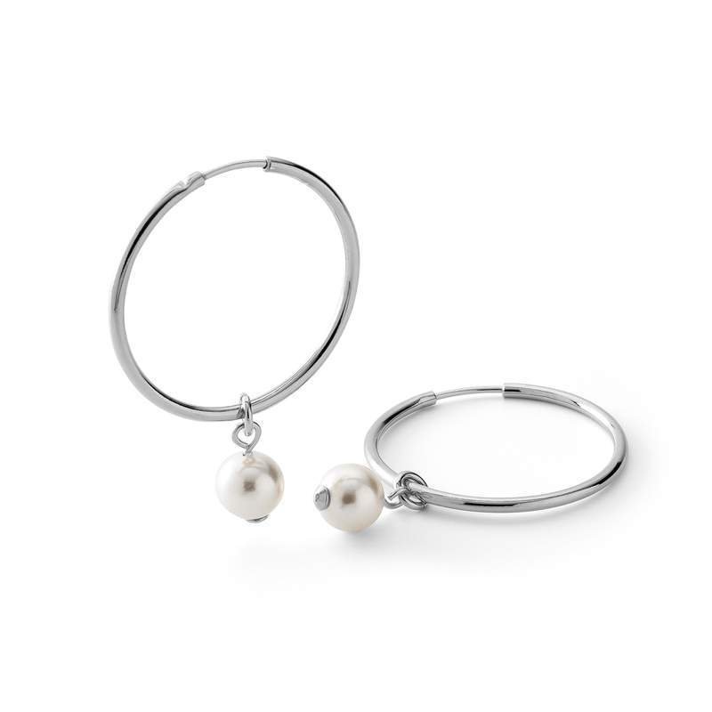 Srebrne kolczyki koła z białą perłą GAVBARI, srebro 925 : Srebro - kolor pokrycia - Pokrycie platyną