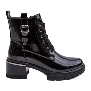 S.Barski Damskie Lakierowane Botki D&A MR870-97 Czarne - Botki damskie - miniaturka - grafika 1