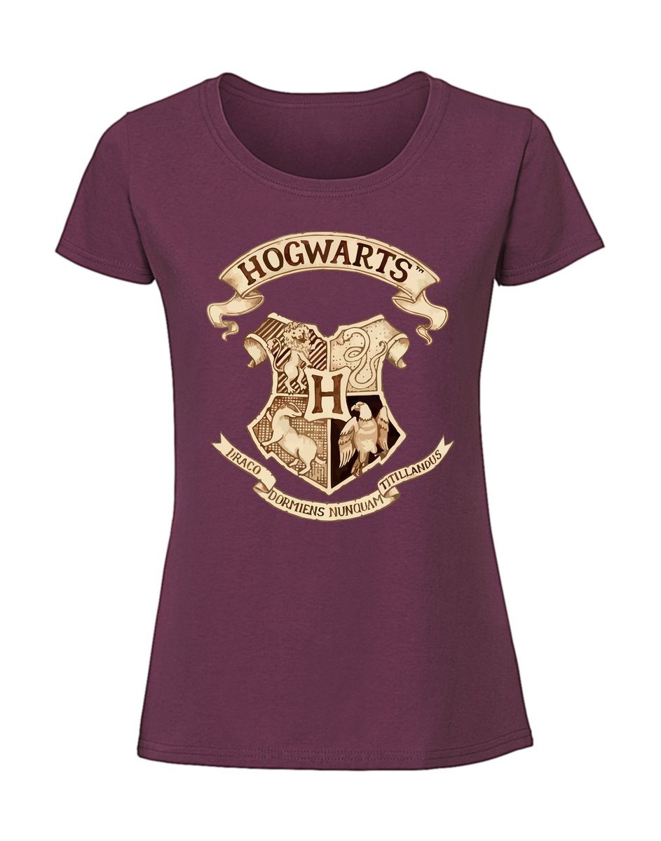 Damska koszulka z nadrukiem - hogwart herb szkoły RETRO Burgundowy M