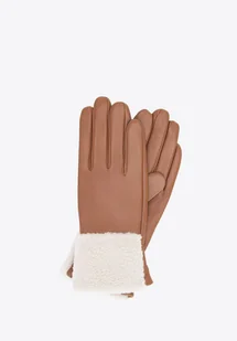 Damskie rękawiczki ocieplane z ozdobnym mankietem brązowo - kremowe - Rękawiczki - miniaturka - grafika 1