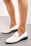 Mokasyny damskie - Białe Wsuwane Mokasyny z Imitacji Skóry Zdobione Cyrkoniami Croiss - miniaturka - grafika 1