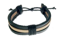 Bransoletki - Czarno Beżowo Czarna Bransoletka Skórzana - miniaturka - grafika 1