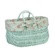 Torby i wózki na zakupy - Pastelowa Mięta Malowana Wiklinowa Torba na Rower Kosz Rowerowy z Obszyciem i skórzanymi Paskami 43x21 H27/35 cm - miniaturka - grafika 1