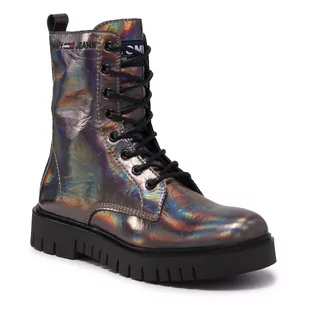 Botki damskie - Tommy Hilfiger Botki Iridescent Patent Lace Up Boot EN0EN01538 Dark Iridescent 0H7 - grafika 1