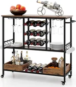 Wózki kuchenne - Przemysłowy wózek do serwowania z 3 poziomami, wózek kuchenny z uchwytem na kubki i butelki oraz 2 dolnymi półkami, uniwersalne kółka z blokadą (brązowy) - miniaturka - grafika 1