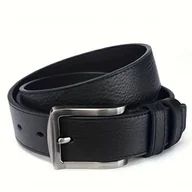 Paski - TEMU Męski Pasek z Prawdziwej Skóry z Solidną Klamrą z Stopu, Regulowany Czarny/Brązowy Pasek, Prosty Styl Casual Biznesowy, Prezent dla Przyjaciół, - miniaturka - grafika 1