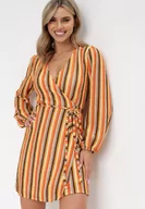 Sukienki - Pomarańczowa Kopertowa Sukienka z Głębokim Dekoltem i Materiałowym Paskiem Cavila - miniaturka - grafika 1