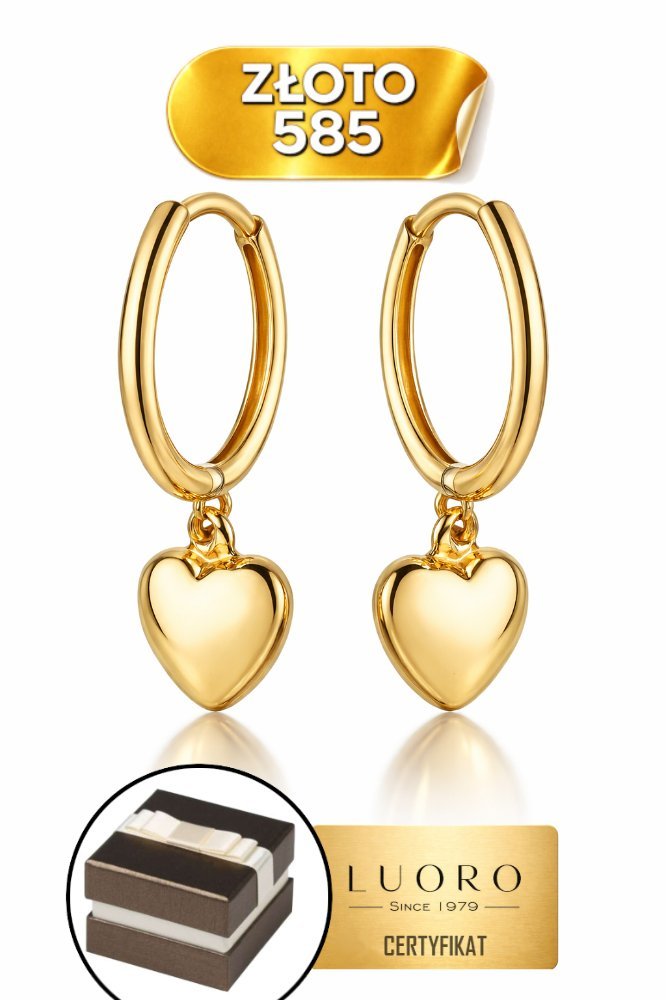 KOLCZYKI ZŁOTE 585 14K SERCE KÓŁECZKO 18 MM ELEGANCKIE KREOLE