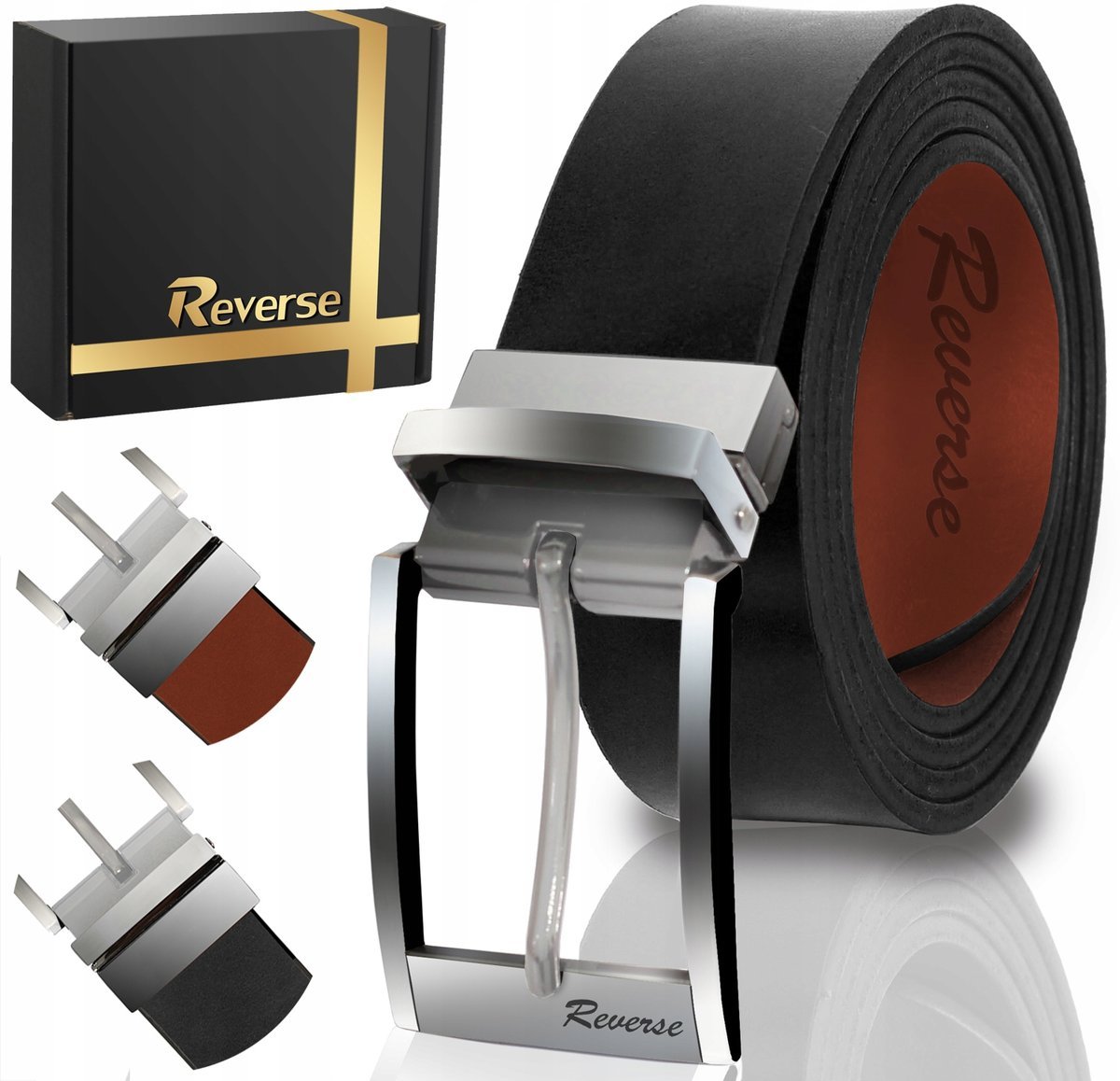 Pasek Skórzany Pas Czarny Brąz Dwustronny Męski do spodni jeansów SKÓRA 110