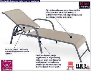 Elior Nowoczesny leżak ogrodowy Richard - popiel - Leżaki ogrodowe - miniaturka - grafika 1