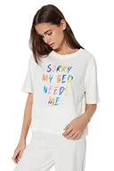 Koszulki i topy damskie - Trendyol Damska koszulka z dzianiny z sloganem - spodnie zestaw piżamy, ecru, S, Ecru, S - miniaturka - grafika 1