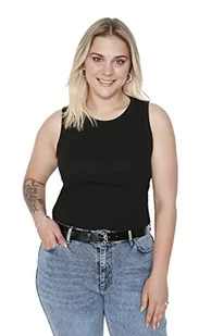 Trendyol Damska bluzka plus size dopasowana bodycon okrągły dekolt dzianina plus size, Czarny, 4XL Duże Rozmiary - Body - miniaturka - grafika 1